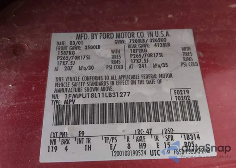 2001 Ford Expedition Eddie Bauer z USA, uszkodzony, nr VIN 1FMPU18L11LB31277